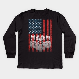 Vintage American Flag Bowling Pin Classic Bowler T-shirt Kids Long Sleeve T-Shirt